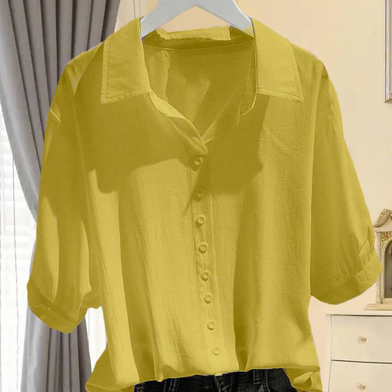 Chiffon Short-sleeved Shirt Women's Summer Thin 2023 New High-end Sense French V-neck Tencel Mid-sleeved Large Size Top