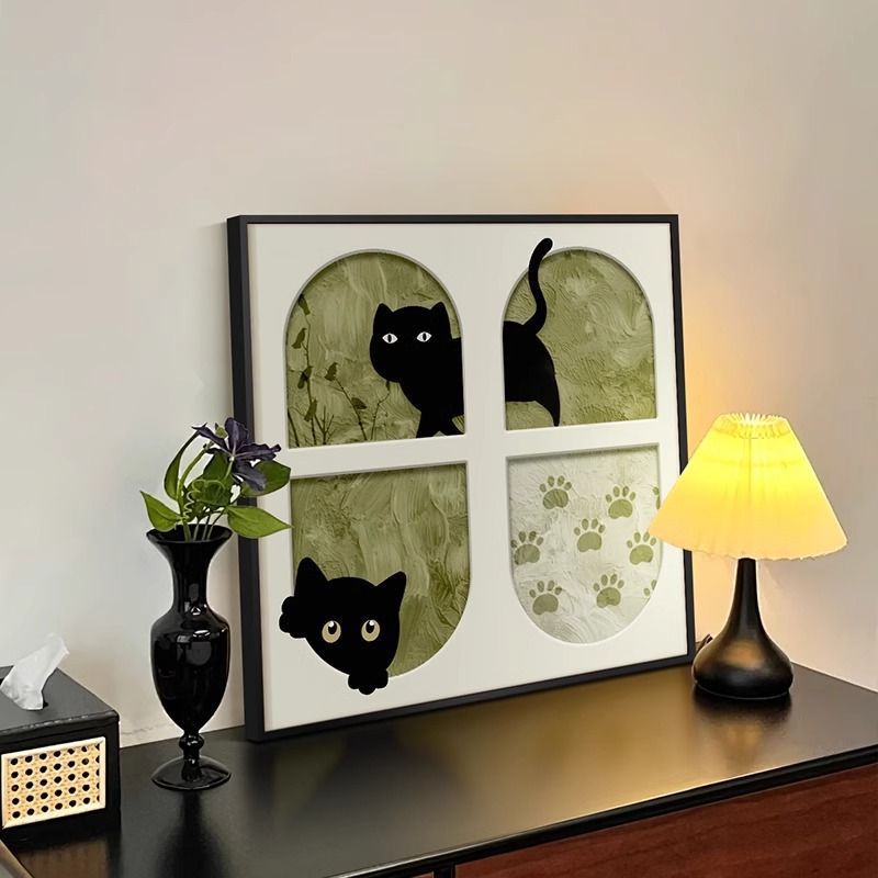 [2025 Explosions recommend] Antique Cat Living Room Decorative Painting French Retro Healing Desktop Decoration Painting