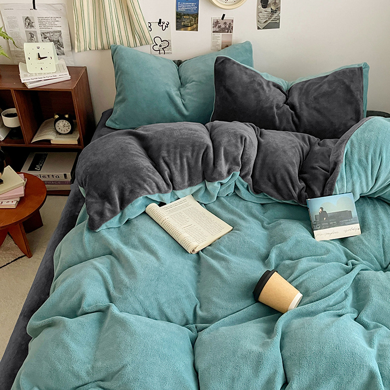 Cross-Border Pure Color Four-Piece Set Class a High-Gram Weight Fitted Sheet Milk Velvet Set Double Series Three-Piece Set Single Quilt Cover