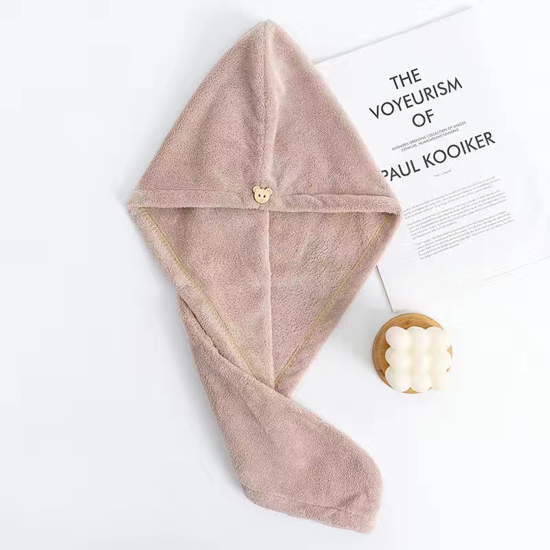 Picture of Dry Hair Cap Thickeneded High-Density Coral Velvet Girls' Absorbent Shower Cap with Edge Dry Hair Towel Quick-Drying Autumn and Winter Turban