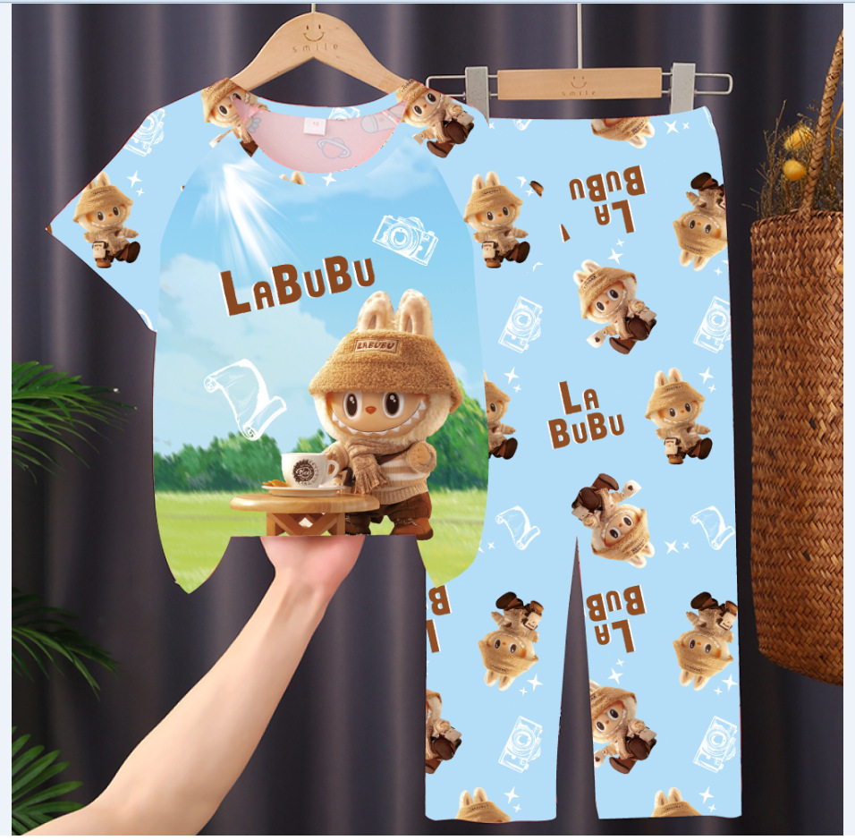 Picture of Children's Pajamas 2025 New Summer Thin Short-sleeved Trousers Girls' Large Children's and Girls' Home Clothes Summer Outer Wear