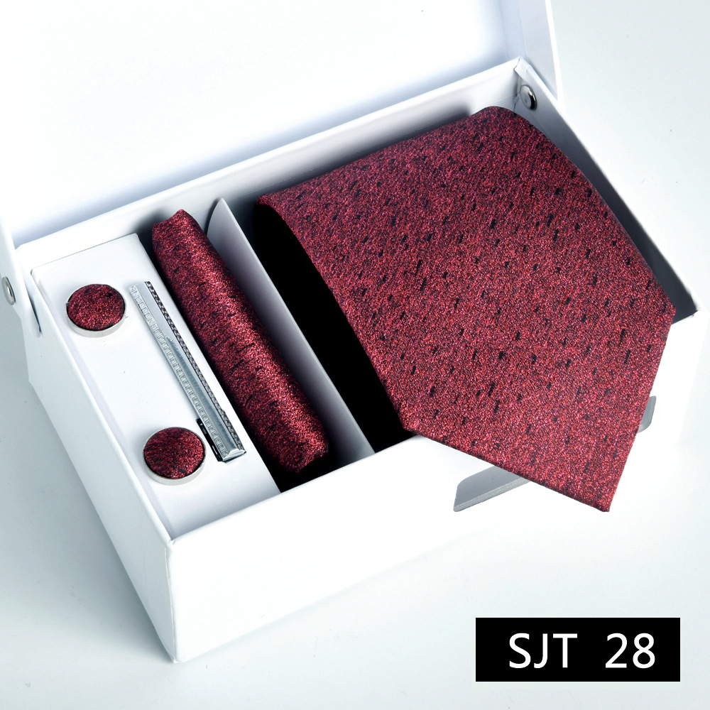 Picture of Tie formal business executive 5-piece gift box wedding = = groom wedding festive wine red in stock new