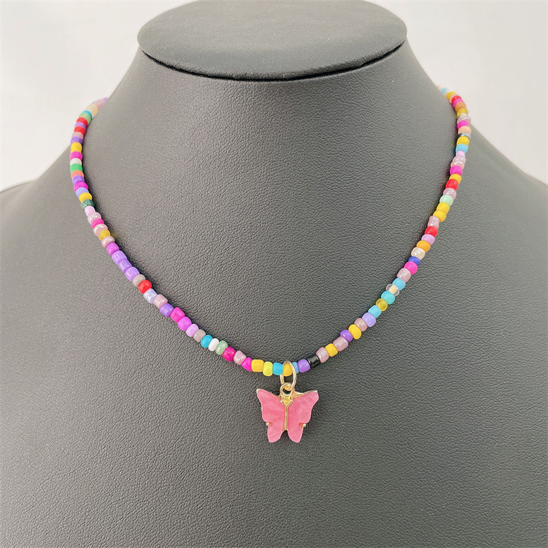 Picture of Color Rice Beads Handmade Necklace European and American Cross-border New Jewelry Ethnic Style Simple Beautiful Butterfly Pendant Necklace