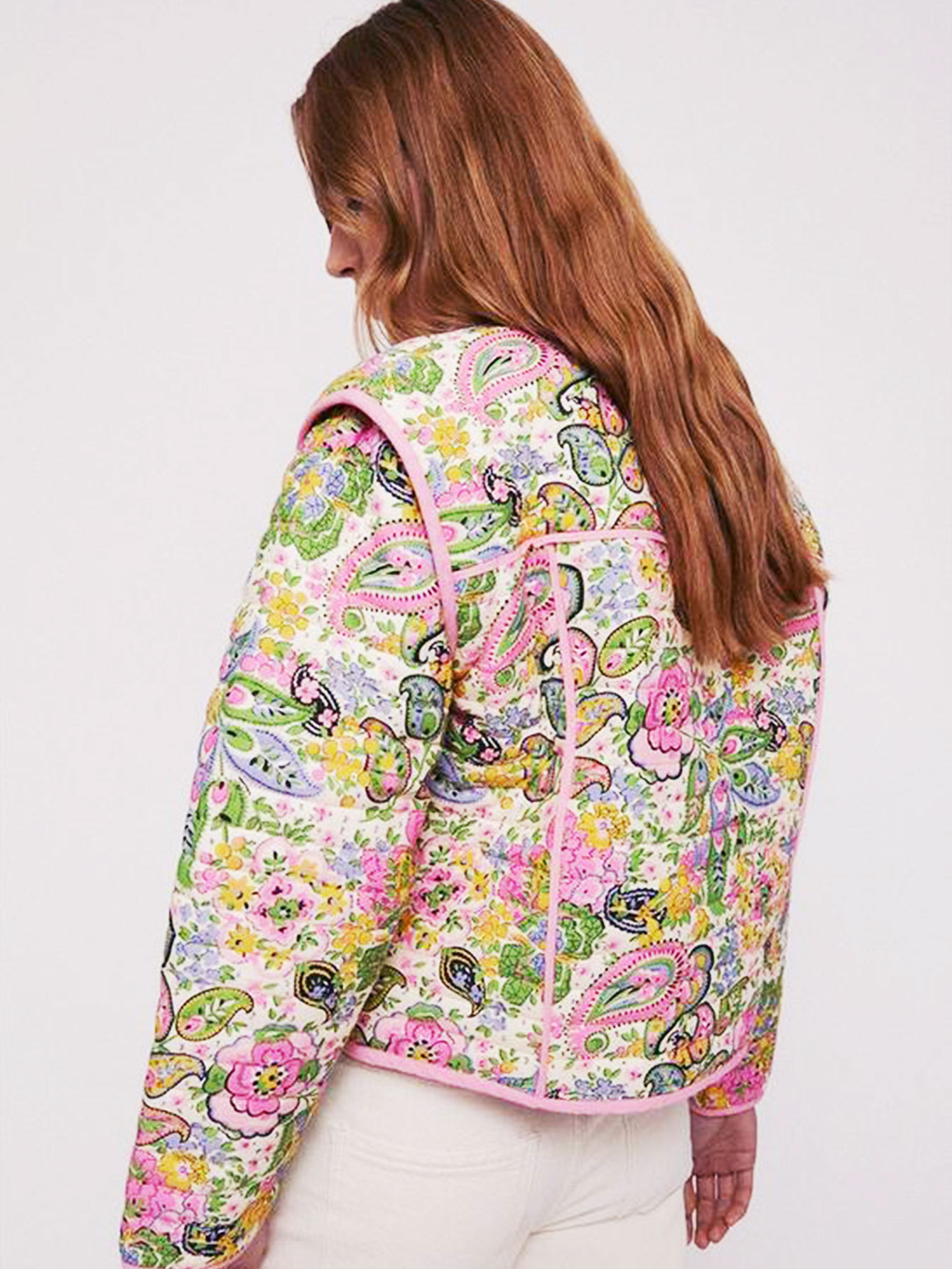 Picture of European and American Cross-border 2024 Autumn and Winter New European and American Style Purple Lace Floral Printed Cardigan Cotton Jacket