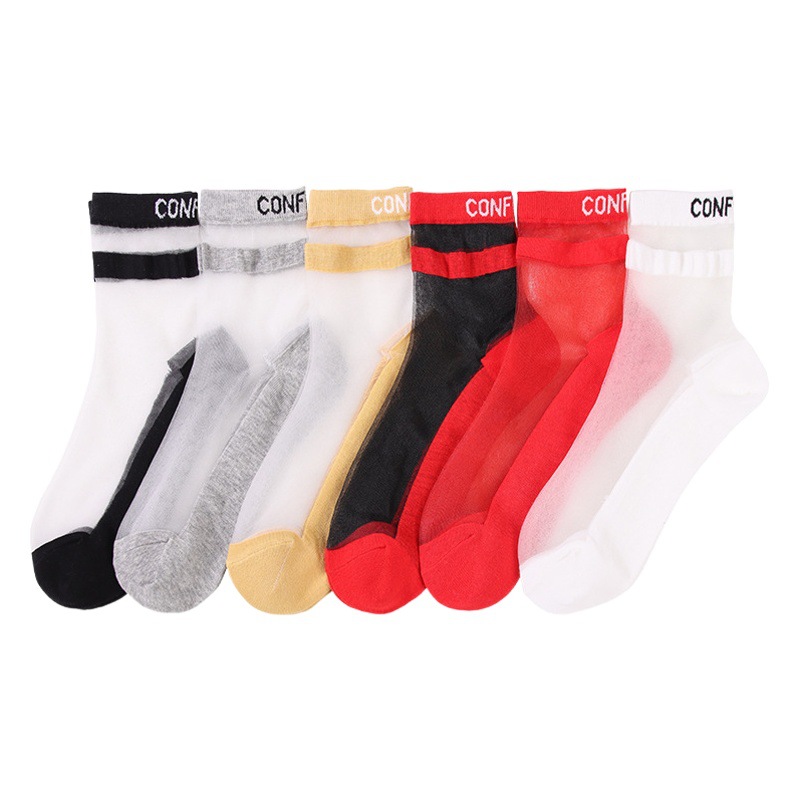 Picture of Socks for Women Summer Fashion Ultra-Thin Breathable Cotton Bottom Glass Silk Women's Socks Horizontal Striped English Women's Socks Crystal Silk Women's Socks Wholesale