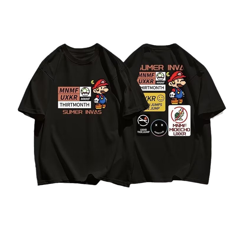 Picture of Boys' short-sleeved T-shirt cotton summer New loose Korean style Mario cartoon printed middle and big children's bottoming top