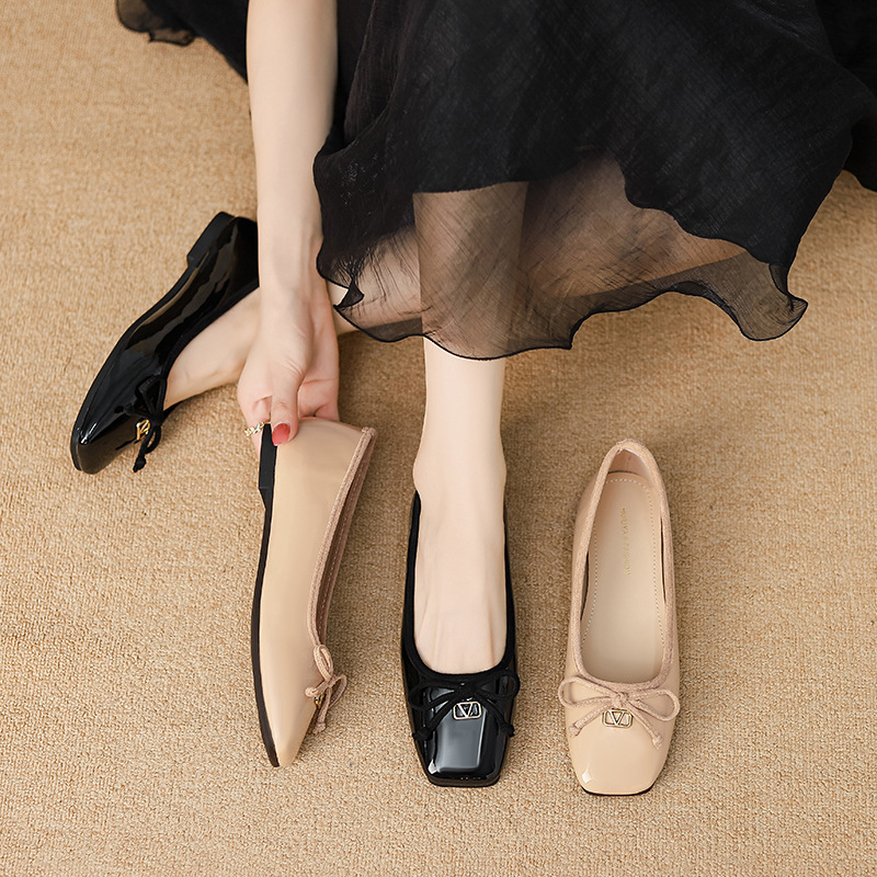 Picture of W712-15 Women's Single Shoes, Spring 2025 New Square Toe Shallow Loafers, Gentle Style Bow Ballet Shoes for Women