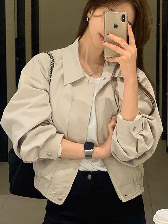 Fall 2023 high-grade elegant solid color short coat women's small plaid simple casual all-matching jacket workwear top