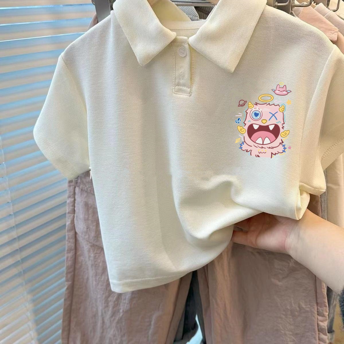 Picture of Summer Kidsren's Short-Sleeved Polo Collar T-Shirts for Boys and Girls Cartoon Casual Summer Clothes Korean Style Middle School Students Lapel Tops