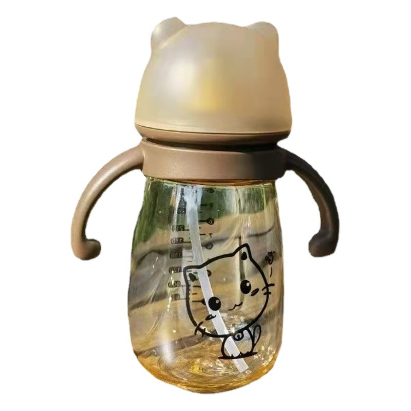 Baby bottle with handle anti-fall anti-choking bottle anti-flatulence straw nano antibacterial nipple baby bottle wholesale