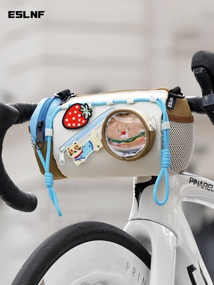 Bicycle front bag, cartoon Velcro DIY front bag, mountain road bike large-capacity storage bag, cycling gear