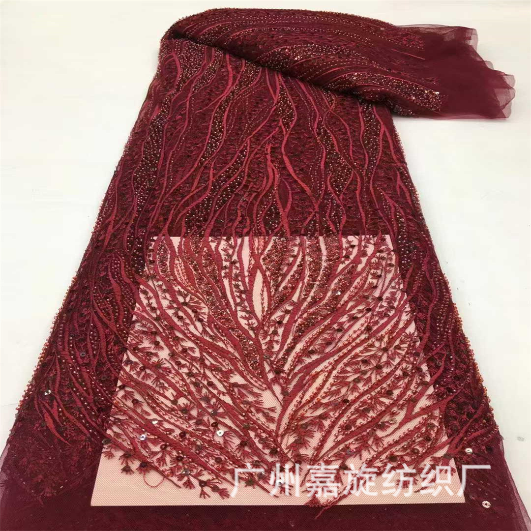 New Flat Embroidered Bead Tube Fine Lines Totem Sequin Fabric Toasting Clothes Banquet Dress dress Fabric