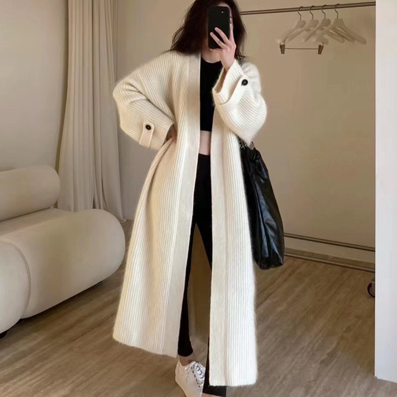 Extended Version of Lazy Style Long Sweater Knitted Cardigan for Women Autum New French High-end Loose Outwear Top