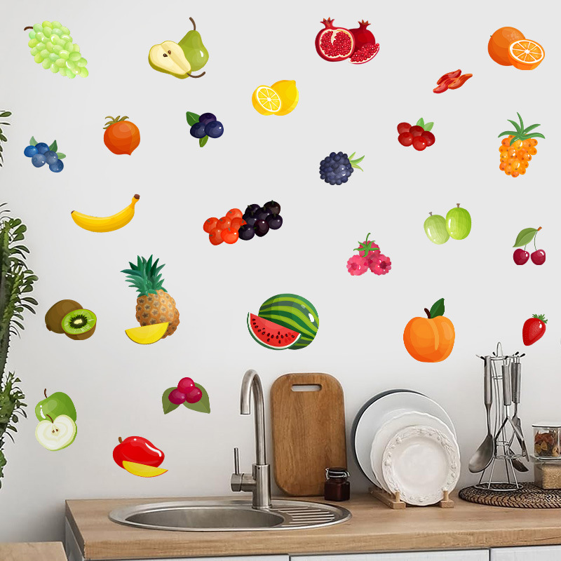 Summer Wall Stickers Fruit Strawberry Kitchen Wall Decoration Wall Stickers Watermelon Glass Summer Refrigerator Stickers pvc Cross Border