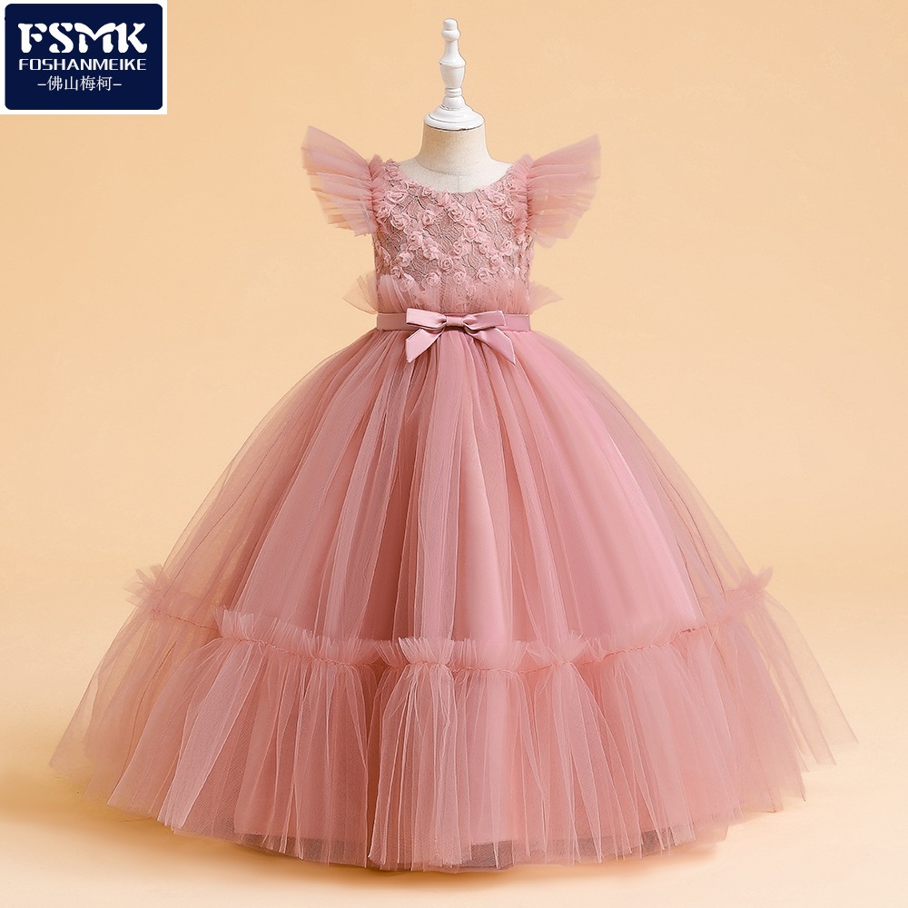 Girls' Evening Dress Birthday Princess Dress Small Flying Sleeve Mesh Long Host Stage Catwalk Piano Costume