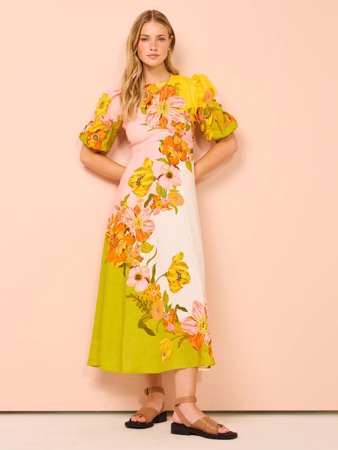 2025 Europe and the United States cross-border Amazon independent station new fashion printing bubble sleeve temperament slim big dress