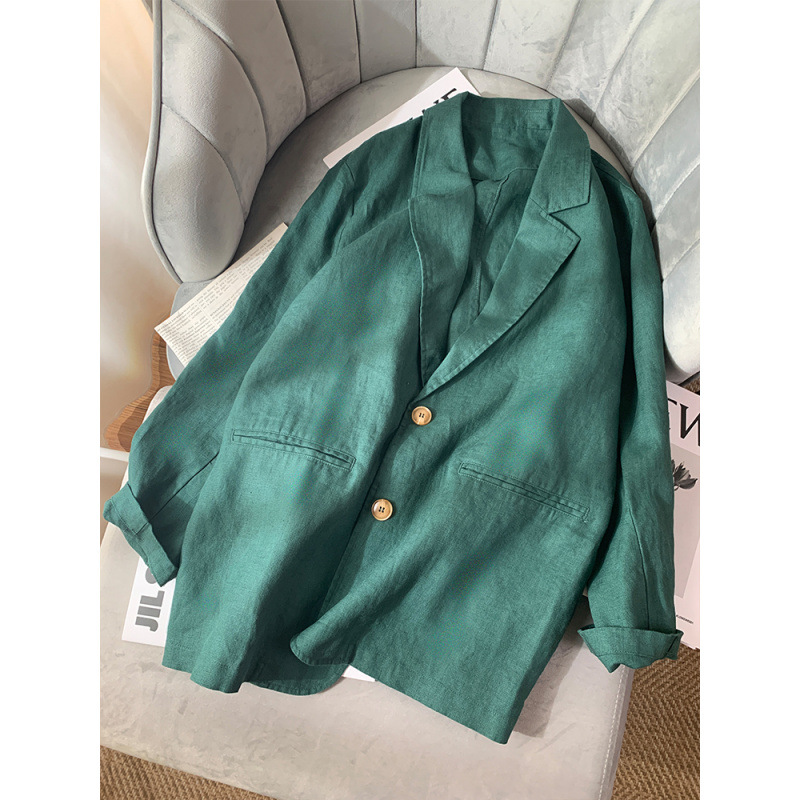Linen Suit Jacket Women's 2024 Early Autumn New Korean Style Loose Casual Cotton Linen Top Trendy