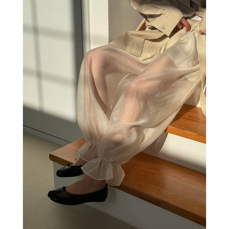 2-Color Fairy-Like Cool Korean Ins Pleated Sheer Harem Pants Loose Long Pants Japanese Solid Color Sun Protection