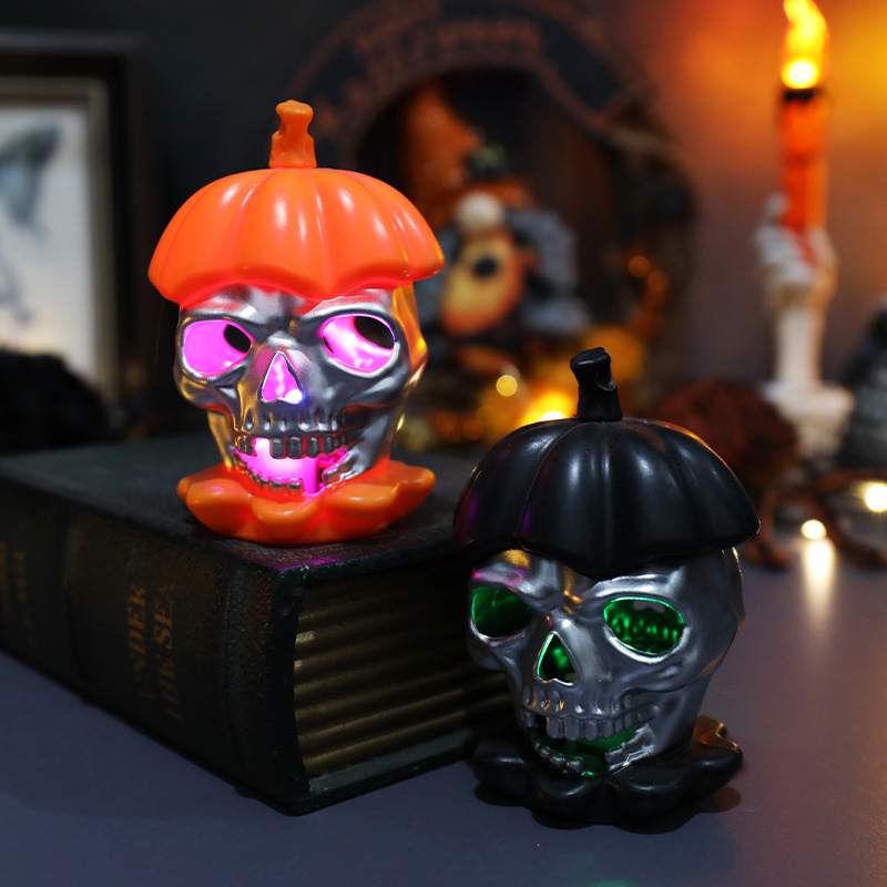Picture of Halloween Skull Electronic Candle Lamp Ghost Festival Decoration Pumpkin Lantern Halloween Party Decoration Props Scene Cloth