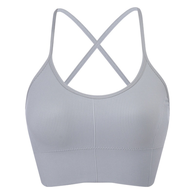 Thin strap cross back sports bra quick-drying shockproof large backless yoga underwear removable chest pad fitness bra