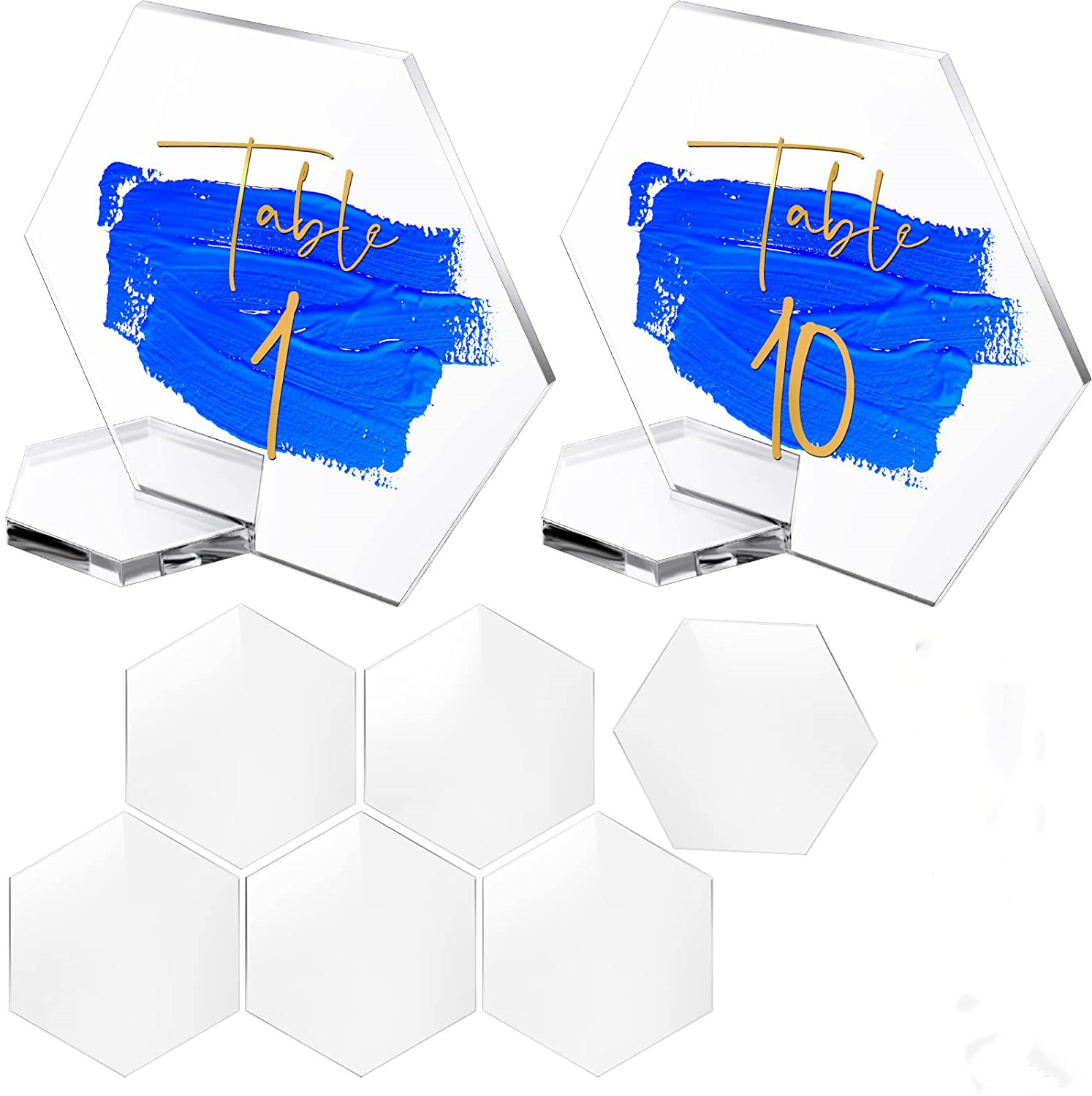 10PCs acrylic blank hexagonal table stand DIY with base digital signage wedding dining table party table card