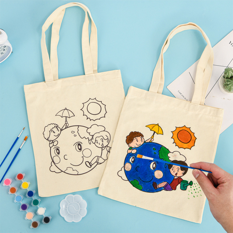Children's DIY Graffiti Canvas Bags in Stock Wholesale Students' Summer Interest Class Hand-Painted Canvas Bags Customized