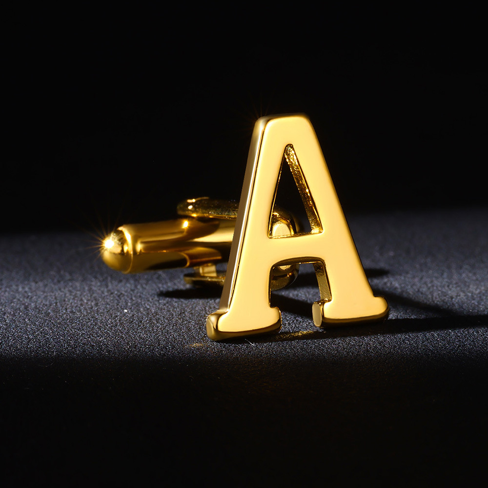 Cross-border FAshion Simple 26 English Letters A~Z StAinless Steel Clothing Cufflinks FActory WholesAle