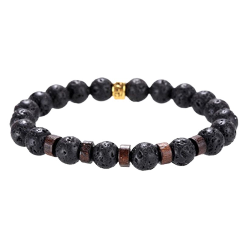 European and American Cross-border Explosions Accessories Black Volcanic Stone Flash Stone Wooden Bead Six-character Truth Bead Energy Couple Bracelet
