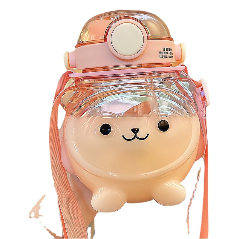 Summer Bear Water Cup Large Capacity Double Drink Big Belly Water Bottle Girls High-value Children's Cup Plastic Cute Student
