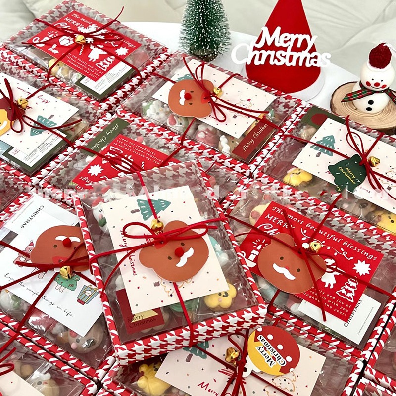 2025 Christmas Frosted Cracker Box Baking Cookie Candy Transparent Box Houndstooth Christmas Packaging Box