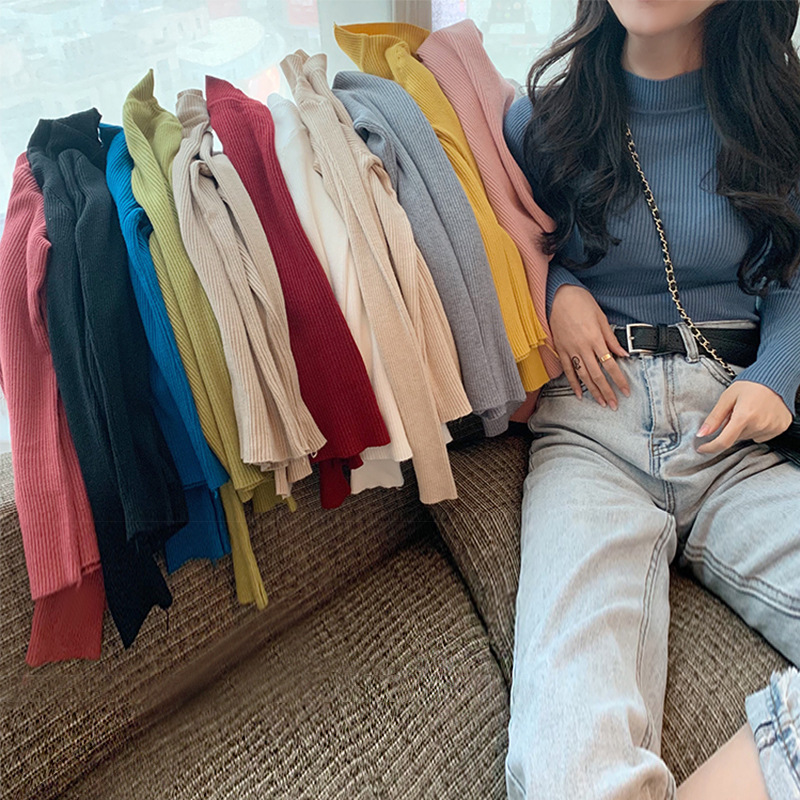 Picture of Sweater women's 2022 new autumn and winter long sleeve inner Slim Korean base shirt half high collar pullover sweater wholesale
