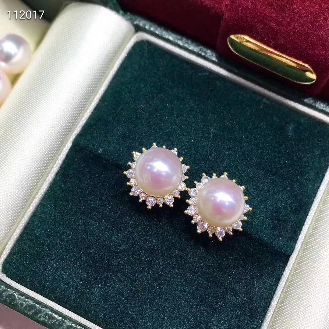 Picture of S925 Silver 7-8mm Round Pearl Earrings Good Quality Sunflower