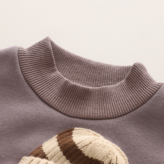 Picture of Baby Boys' winter thick fleece-lined round neck sweater suit children's warm cartoon long sleeve trousers two-piece set Wholesale
