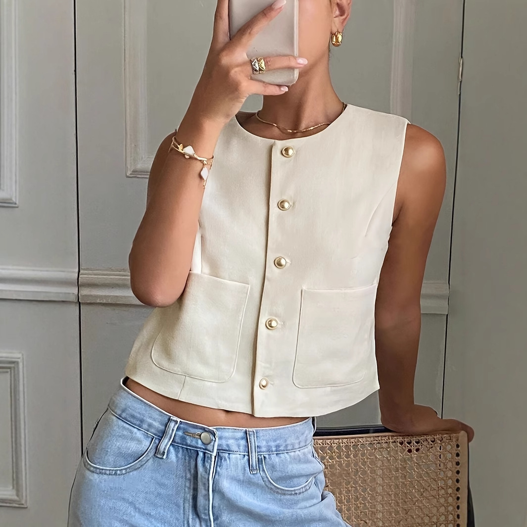 Picture of European and American Cross-border Amazon New Short Vest Women's Summer French Vest Sleeveless Waistcoat