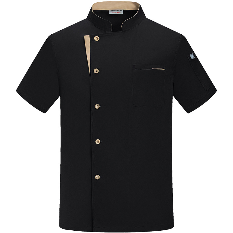 Picture of New Elastic Restaurant Chef Overalls Short-Sleeved Men's Summer Clothes Breathable Hotel Restaurant Kitchen Chef Clothes Half-Sleeved