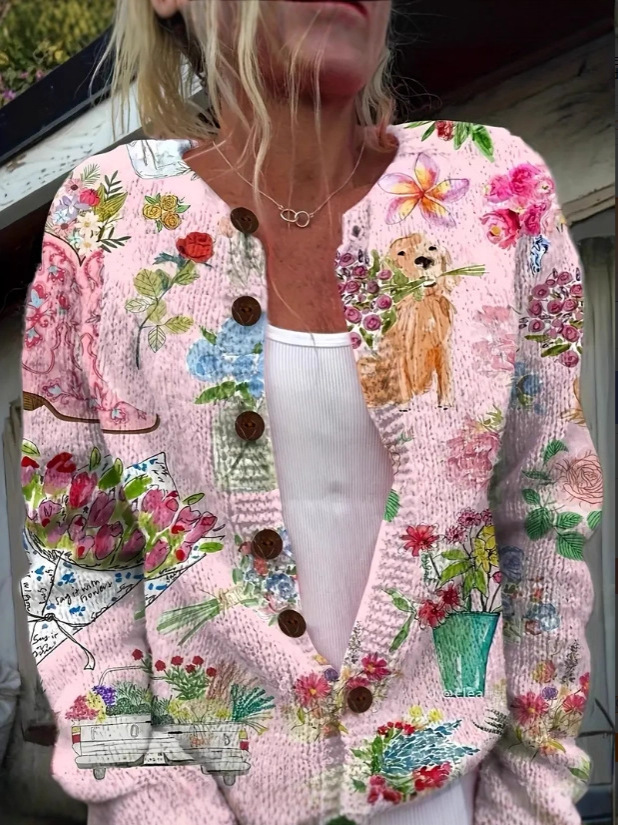 Picture of In stock new European and American cross-border Amazon loose cardigan long sleeve crew neck 3D printed sweater women's knitwear