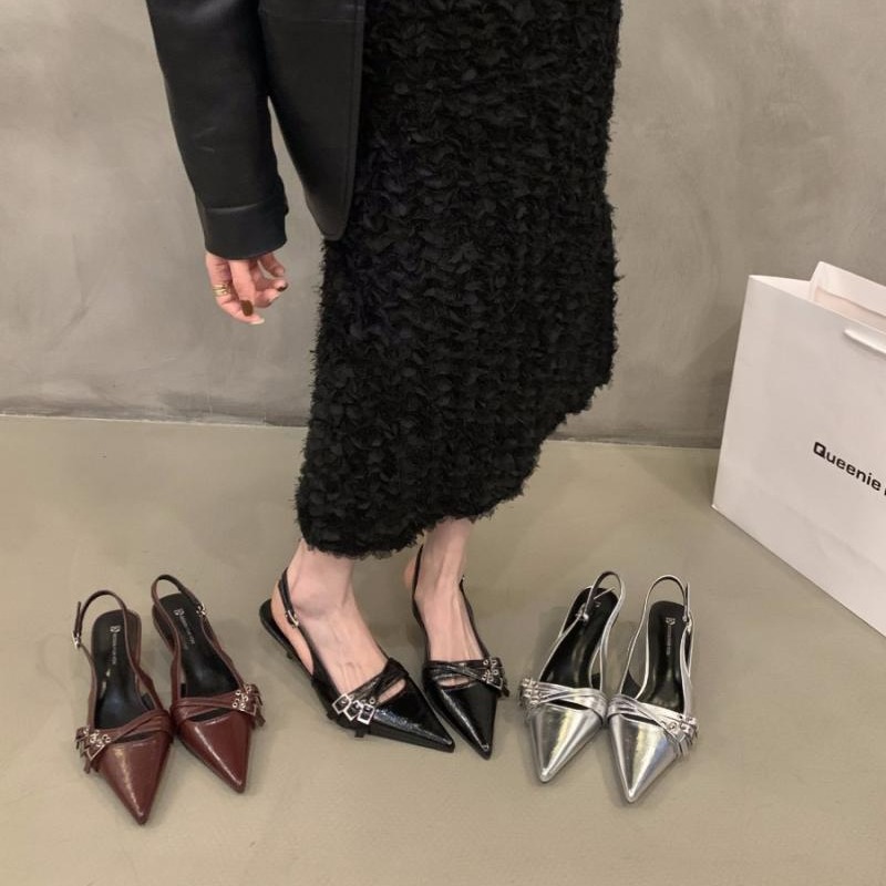 Niche High Heels Red Toe Sandals Fairy Shoes 2024 New Spring and Summer Black French Pointed Shoes