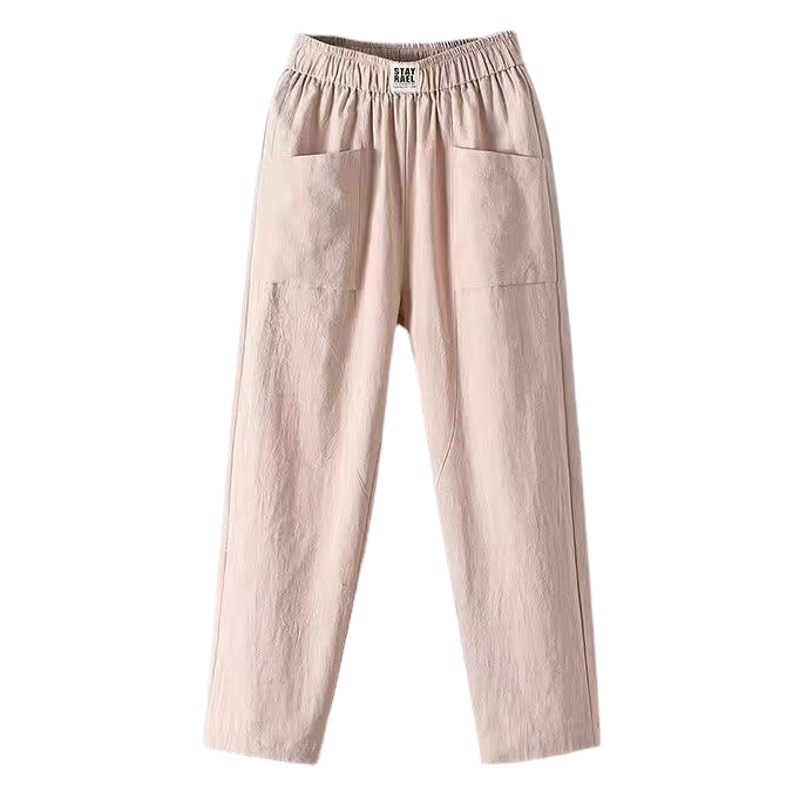 European and American New Cotton Linen Casual Pants Women's Summer Loose Slimming Straight Leg Pants Nine-point Harlan Pants Women's Color Slimming Trendy