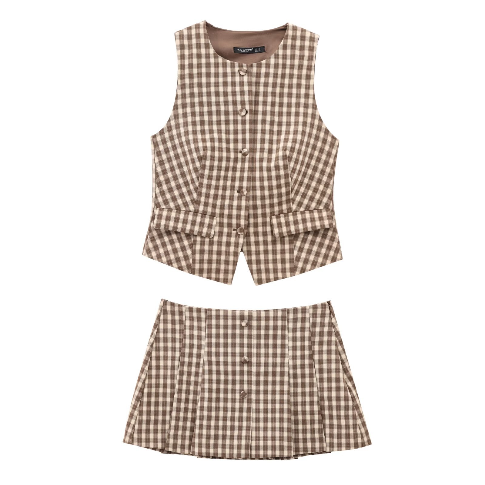 ZA cross-border women's clothing wholesale American retro sleeveless slim vest skirt pants set 5427400 4749824