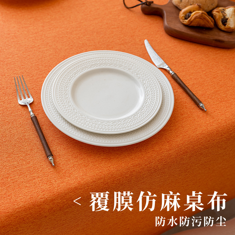 Picture of Imitation Cotton and Linen Fabric Tablecloth Waterproof Wash-Free Light Luxury High-Level Rectangular Coffee Table Cloth Non-Slip Desk Tablecloth Dustproof