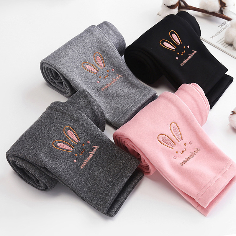 Children's golden velvet leggings fleece-lined thickened winter outerwear autumn and winter girls' embroidered warm western style cartoon pajama pants