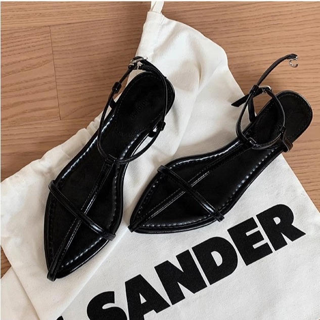 Grape Mom's Same Style Elegant Wedge Heel Pointed Toe Personalized High Heels with Thin Straps Open Toe Buckle Sandals for Women Genuine Leather