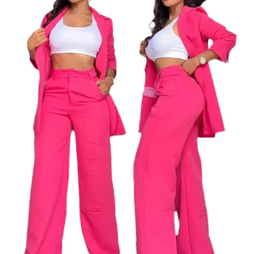 Picture of Cross-Border 2024 European and American Export Summer Women's Clothing Elegant Pure Color Slit Sleeves Lapel Suit Straight Pants Suit for Women