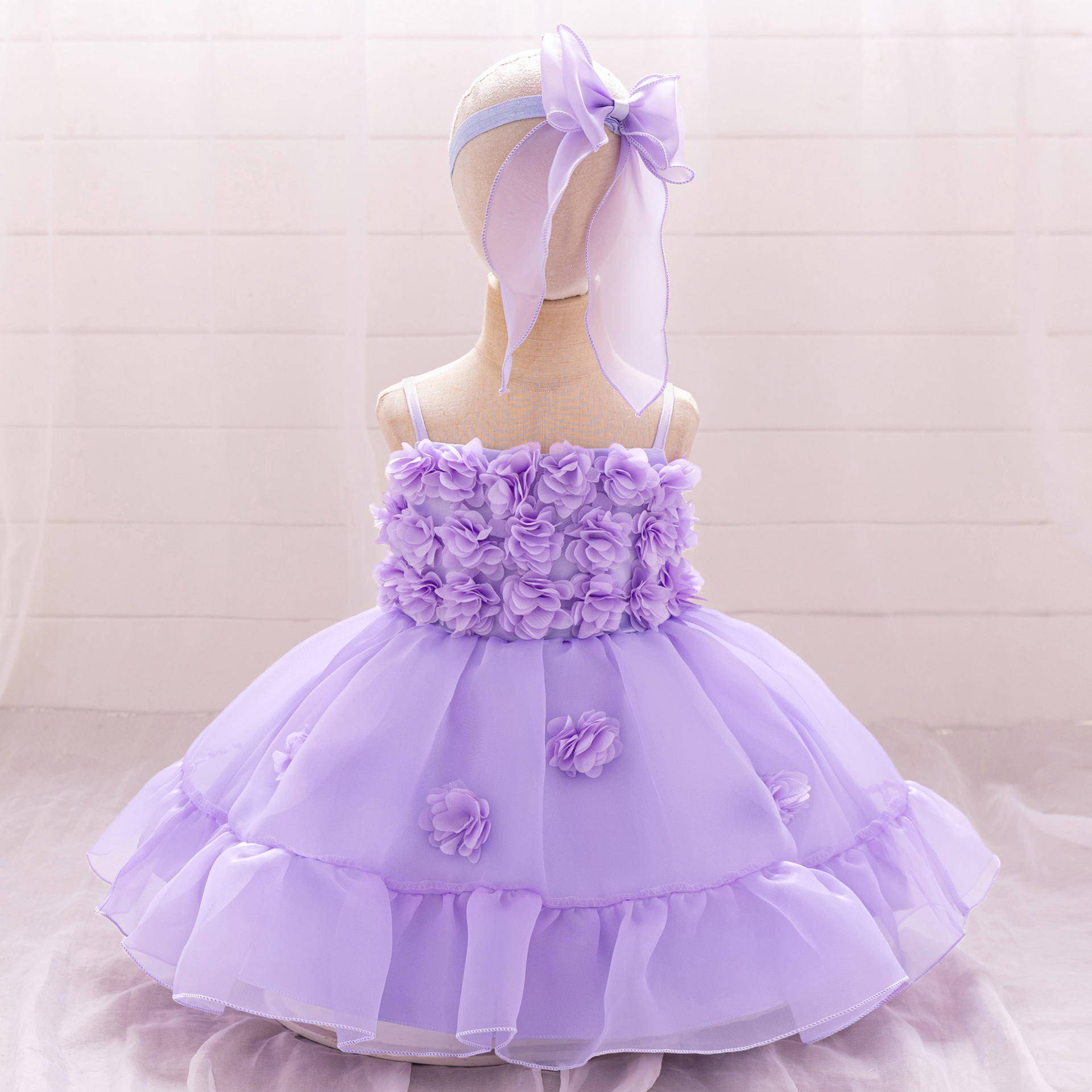 New Children's Dress Princess Dress Three-dimensional Flower Sling Forged Cloth Flower Children's Wedding Party Dress Baby One-year-old Dress