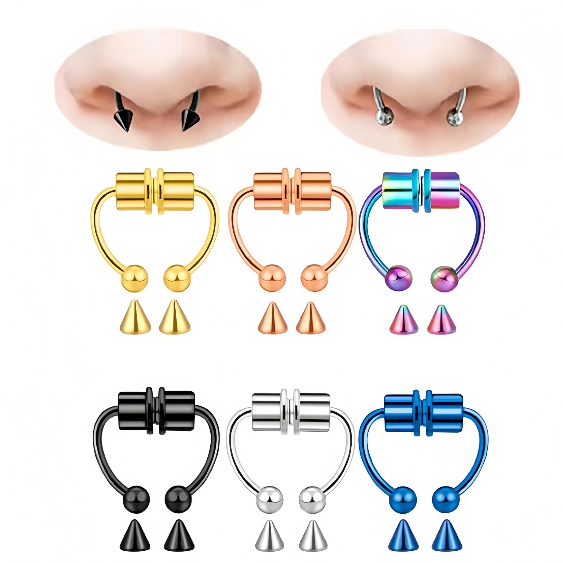 Non-perforated magnet nose ring cross-border non-perforated magnetic pseudo-nose nail nose clip nose hoop stainless steel nose ring wholesale