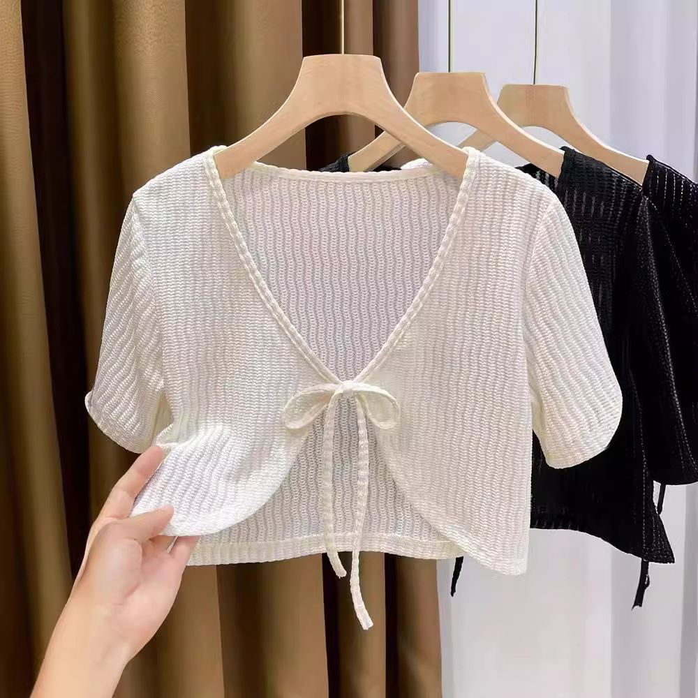 Summer Small Shawl Women's Thin Sunscreen Cardigan Women's Short Sleeve Matching Skirt Overshirt Waistcoat