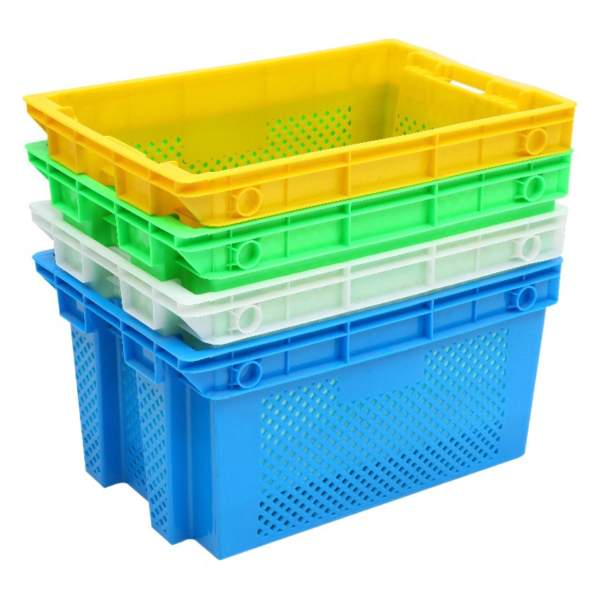 Picture of Plastic dislocation basket cold storage full semi-closed solid dislocation frame can be inverted nesting aquatic plastic basket group purchase to buy vegetables
