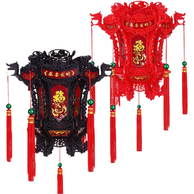 Chinese antique hexagonal dragon lamp led rotating colorful chandelier faucet lantern balcony Spring Festival palace lamp manufacturers