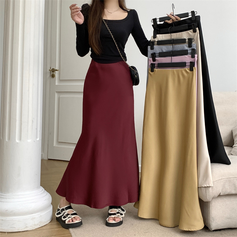 New Fashion Elegant Skirt Women's Spring and Autumn Mid-length High Waist Casual Hip Covering Hip and Fishtail Long Dress