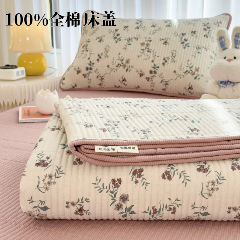 Cross-border New Ins Style Cotton Bed Cover Soft Waxy Cotton Single-piece Cotton Bed Sheet with Tatami Non-slip Mattress